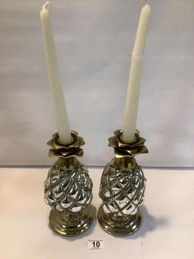 PAIR OF PINEAPPLE-SHAPED CANDLEHOLDERS.