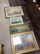 FOUR PRINTS FRAMED AND GLAZED MARINE RELATED, THE LARGEST 71 X 58CM