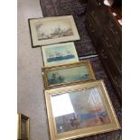 FOUR PRINTS FRAMED AND GLAZED MARINE RELATED, THE LARGEST 71 X 58CM