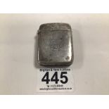 VICTORIAN HALLMARKED SILVER RECTANGULAR VESTA, 5CM 1889 BIRMINGHAM