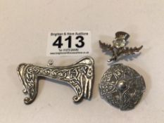 THREE STERLING SILVER SCOTTISH BROOCHES