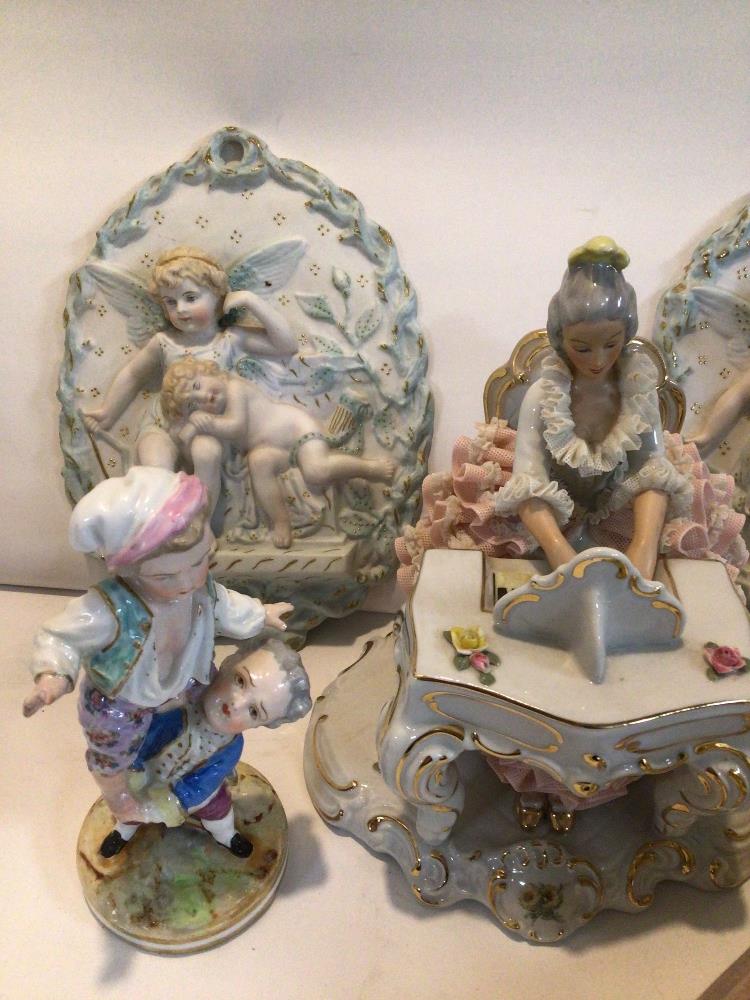 SANDIZELL PORCELAIN FIGURINE OF A WOMAN PLAYING PIANO, MEISSEN PORCELAIN FIGURE OF TWO YOUNG BOYS, - Image 4 of 4