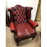 VINTAGE CHESTERFIELD WINGBACK ARMCHAIR OXBLOOD RED