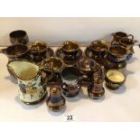 COLLECTION OF VICTORIAN COPPER LUSTRE WARE INCLUDING PART TEA SET AND MORE.
