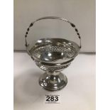 HALLMARKED SILVER CIRCULAR PEDESTAL BONBON DISH WITH SWING HANDLE 14.5CM, 103 GRAMS 1922 BY SAMUEL M