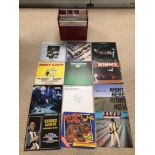 CASED VINTAGE COLLECTION OF 12” VINYL LP RECORDS. INCLUDES GEORGE LEWIS, ELVIS PRESLEY, THE BEATLES,