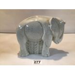 FRENCH ART DECO 1930S SAINT CLEMENT GEOMETRIC CRACKLE GLAZE CERAMIC ELEPHANT A/F, 22CM