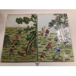 TWO HANDPAINTED CHINESE PORCELAIN PLAQUES 42 X 27CM