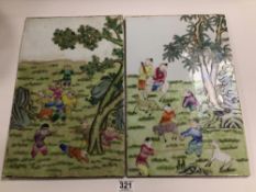 TWO HANDPAINTED CHINESE PORCELAIN PLAQUES 42 X 27CM