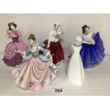 FOUR ROYAL DOULTON FIGURINES, ELAINE (HN2718) WITH A COALPORT FIGURINE MY LITTLE ANGEL