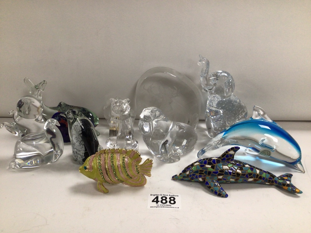 QUANTITY OF GLASS SCULPTURED ANIMALS AND MORE, ROYAL DOULTON WEDGEWOOD AND MORE