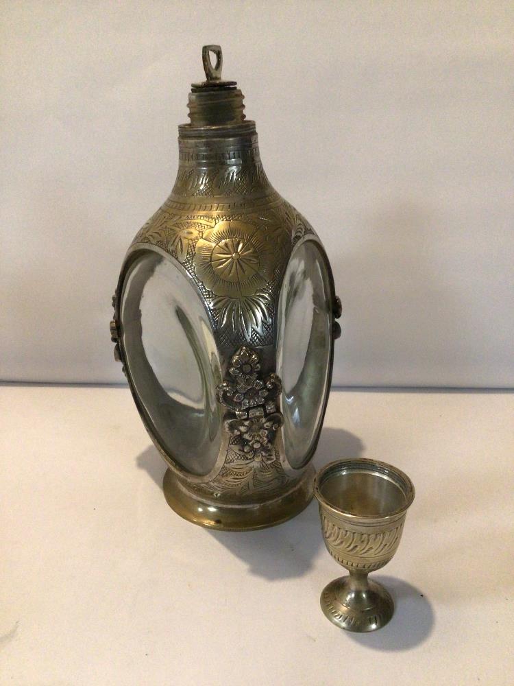 VINTAGE HAIG DIMPLE SILVER PLATED MOUNTED DECANTER AND CUP, WITH A MODERN SHIP’S DECANTER. - Image 5 of 5