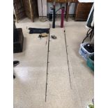 TWO CASED FISHING RODS, DIAWA, REELS, FLADEN, AND MORE