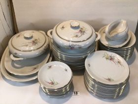 1950'S K.P.M PORCELAIN 53 PIECE DINNER SERVICE (SETTINGS FOR 12) DECORATED FLORAL SPRAYS, KRISTER