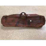 VINTAGE LEATHER LONG CRICKET KIT HOLDALL WITH INITIALS ‘M. H. S’. 90CM LONG.