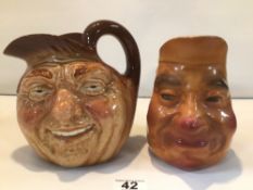 TWO VINTAGE LARGE CHARACTERS / TOBY JUGS. ROYAL DOULTON AND DEVON WARE FIELDINGS.