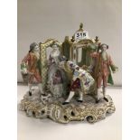 SAMPSOM FIGURAL GROUP OF A LADY WITH TWO FOOTMEN AND A GENTLEMAN RECEIVING THE LADY FROM THE