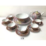 VINTAGE RUSSIAN (GARDNER FACTORY) FIFTEEN-PIECE TEA SERVICE WITH PINK JAPANOISERIE DECORATION. (