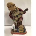 VINTAGE 1950’S TIN LITHOGRAPH BATTERY-OPERATED ROCK ‘N’ ROLL MONKEY. UNMARKED. A/F.