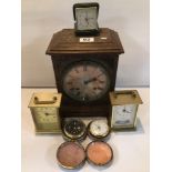 SIX VARIOUS VINTAGE CLOCKS, INCLUDING A MANTLE CLOCK, TWO METAMEC QUARTZ CARRIAGE CLOCKS AND THREE