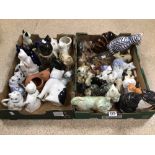 TWO BOXES OF CERAMICS MODEL CATS, TEA POTS AND MORE