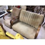 ORIGINAL ART DECO TWO SEATER SOFA WITH A SINGLE CHAIR