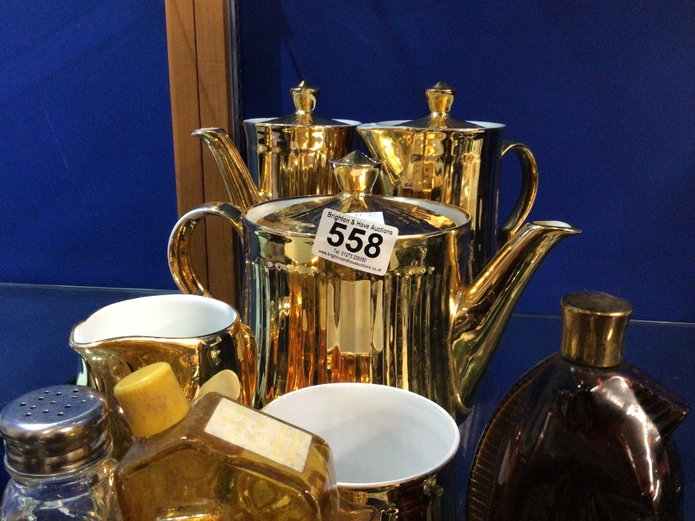 ROYAL WORCESTER PART TEA AND COFFEE SERVICE IN GOLD WITH FOUR GLASS ITEMS - Image 3 of 4
