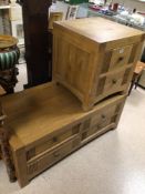 MODERN OAK FOUR DRAWER COFFEE TABLE WITH A TWO DRAWER CHEST