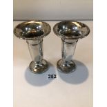 PAIR OF HALLMARKED SILVER TRUMPET-SHAPED FLARED RIM VASES WITH BEADED BORDERS 15.5CM 1912 BY A.J.
