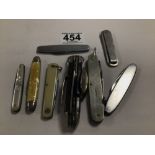 EIGHT VARIOUS PEN KNIVES, INCLUDES ON INCORPORATING SPOON AND FORK