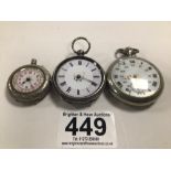 THREE SILVER FOB WATCHES A/F