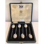 CASED HALLMARKED SILVER COFFEE BEAN SPOONS BY MAPPIN AND WEBB