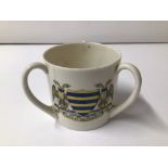 W.H. GOSS CRESTED WARE THREE-HANDLED MUG (SALISBURY).