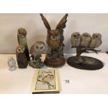 SMALL COLLECTION OF CERAMIC OWL FIGURINES/SCULPTURES. INCLUDES GOEBEL AND MORE. TOGETHER WITH OWLS