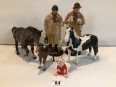 TWO ROYAL FIGURES, ‘THE SHEPHERD’ HN1975 AND ‘LAMBING TIME’ HN1890. TOGETHER WITH FOUR BESWICK