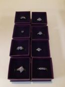 EIGHT BOXED SILVER 925 RINGS WITH STONES