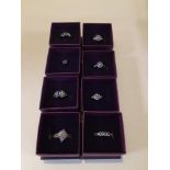 EIGHT BOXED SILVER 925 RINGS WITH STONES