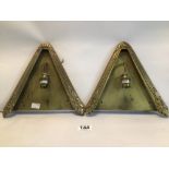 PAIR OF BRASS WALL LIGHTS IN TRIANGULAR FORM.