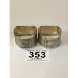 PAIR OF HALLMARKED SILVER ENGINE TURNED NAPKIN RINGS (ORIGINAL BOXES) BISHTON'S LTD 1988