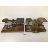 TWO SETS OF VICTORIAN BRASS POSTAL SCALES WITH WEIGHTS