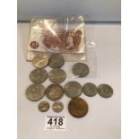 MIXED COINAGE, 1936 FIVE CENTS, 1921 ONE DOLLAR, TEN SHILLING NOTE AND MORE