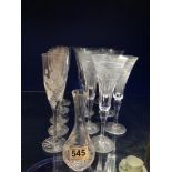 GLASSWARE FIVE ETCHED ROYAL DOULTON, WITH A DOULTON BUD VASE SEVEN TUDOR GLASSES