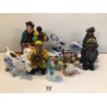 MIXED COLLECTION OF FIGURINES. INCLUDES ROYAL DOULTON, DELFT BLUE, AND THREE RESIN SAILORS.