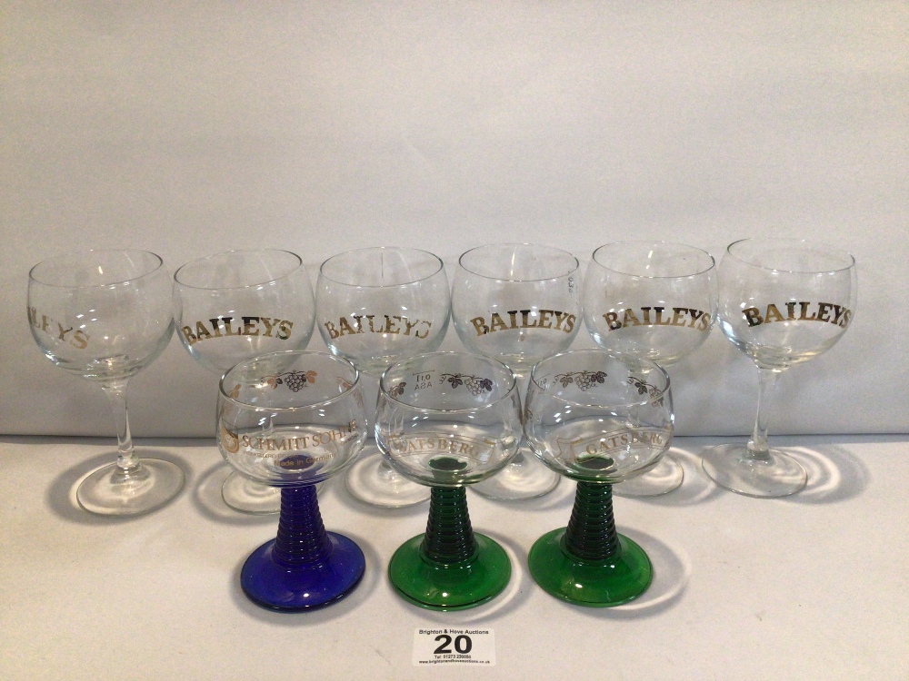 MIXED COLLECTION OF BRANDED LEADED STEM GLASSES, THREE COLOURED. SET OF SIX BAILEYS, PAIR OF - Image 2 of 3