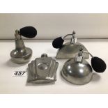 FOUR ENGLISH PEWTER PERFUME ATOMISER AND BOTTLE ART DECO