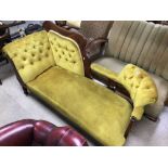 ANTIQUE SOFA BUTTON BACK WITH YELLOW CRUSH VELVET