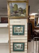 OIL ON BOARD SIGNED OLIVERI WITH TWO SIGNED LACLOIX WATERCOLOURS OF MONTMARTRE, PARIS STREET