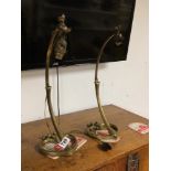 PAIR OF BRASS ART NOUVEAU LAMPS