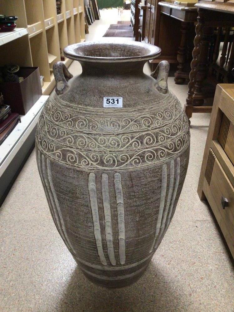 LARGE MEDITERRANEAN EARTHENWARE FLOOR VASE, 72CM