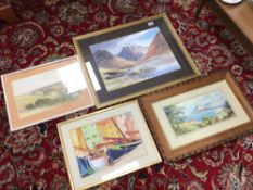 FOUR FRAMED AND GLAZED WATERCOLOURS, E GRIEG, HALL, RUDD, AND MORE, THE LARGEST 69 X 56CM